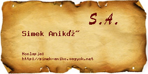Simek Anikó névjegykártya